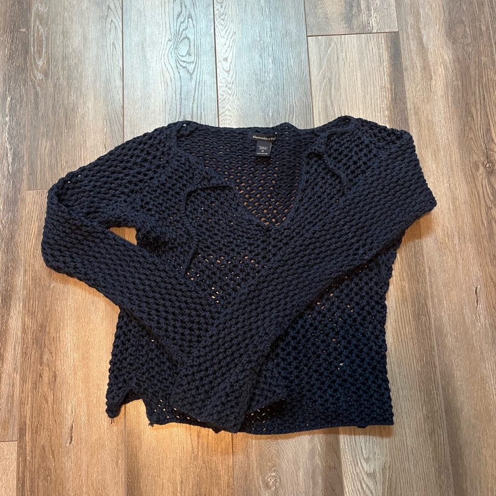 Vintage Y2K Abercrombie & Fitch Navy Blue Crochet Sweater
